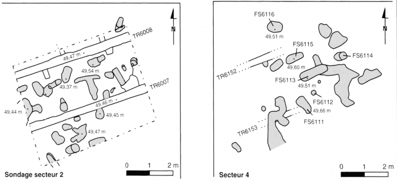 Figure 12. Plan des fosses dépourvues d&apos;organisation apparente dans la partie sud du site « le Florian » à Nîmes.