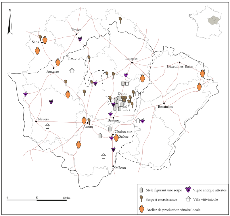 Figure 6 : Localisation des lieux de découverte des stèles de vignerons.