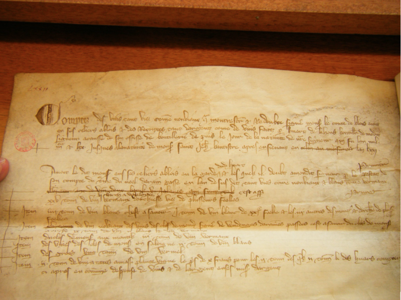 Fig. 1. Début de l’état des vins des celliers du comte de Blois de 1371.