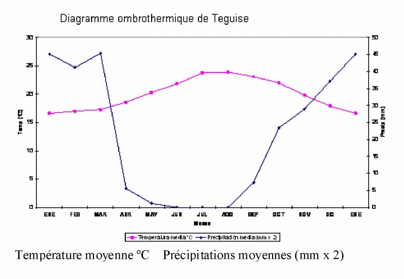Température moyenne ºC Précipitations moyennes (mm x 2)