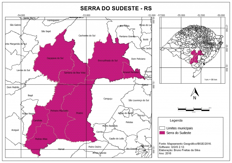 Figure 1. Localisation de la Serra do Sudeste dans l&apos;État de Rio Grande do Sul.