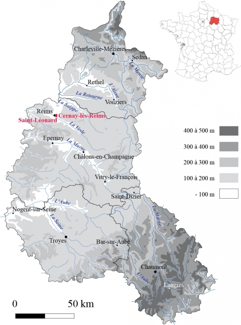 Figure 1. Localisation des communes de Cernay-lès-Reims et Saint-Léonard.