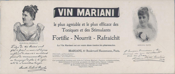 Figure 4. Publicité pour le vin Mariani, s.d., coll. part.
