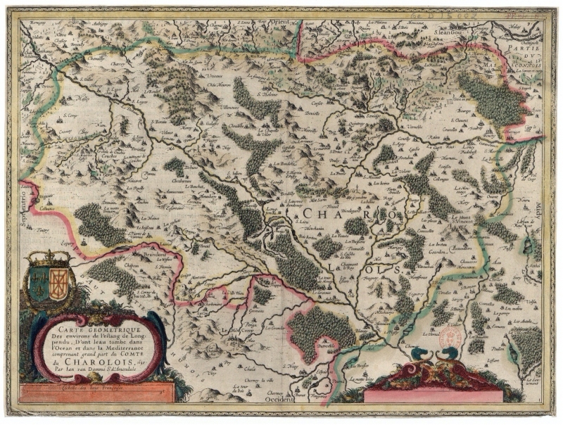 Figure 4. Carte géométrique des environs de l’estang de Longpendu, comprenant une grande partie du Comté du Charolois par Ian van Damme Sr d’Amendale