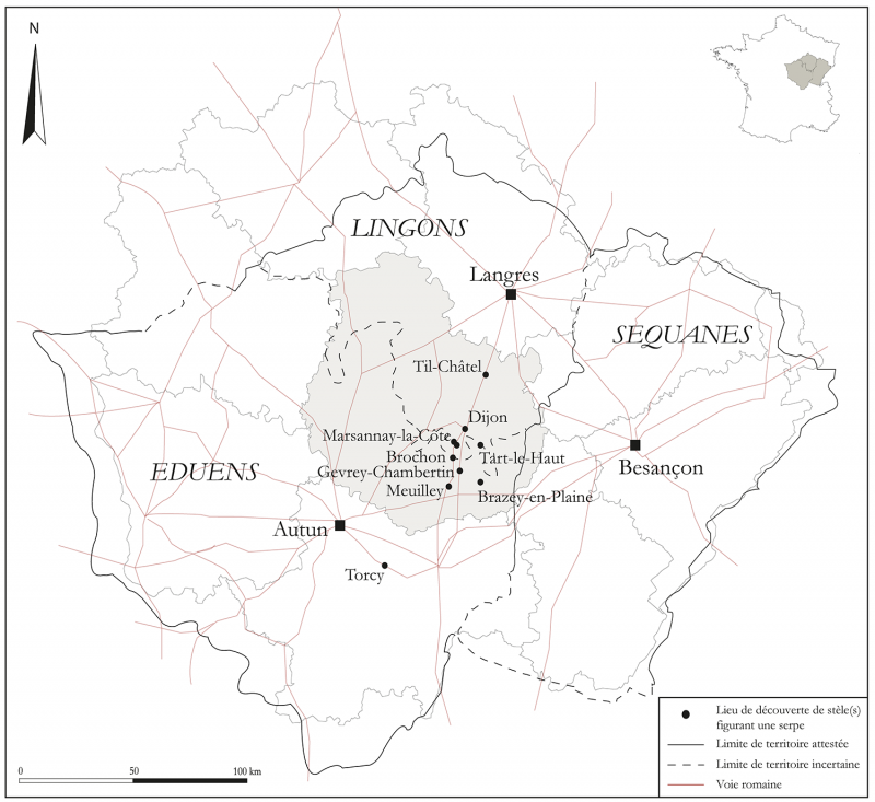 Figure 8 : Localisation des lieux de découverte des stèles de vignerons.
