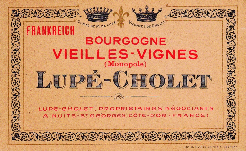 Figure 7 - Étiquette Bourgogne Vieilles Vignes Monopole, 1940-1944. Source : Maison Lupé-Cholet à Nuits-Saint-Georges.