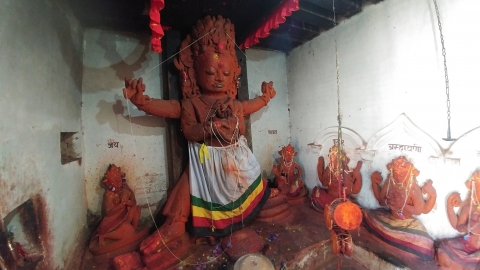 Fig 10. Ityphallic Unmatta Bhairava deity with outstretched arms (Panauti, Indreśvar Mahādev compound).