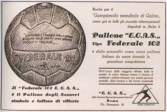 Image n° 1 : Publicité pour l’un des deux ballons officiels de la Coupe du monde 1934 parue dans Campionato mondiale di calcio. Programma ufficiale edito a cura della F.I.G.C., Rome, 1934.