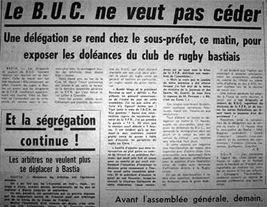 Figure n° 1 : La question rugbystique insulaire dans Corse Matin, 6 juillet 1972.