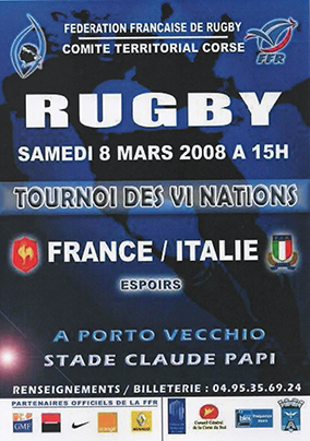 Figure n° 3 : Affiche du match France-Italie espoirs disputé à Porto-Vecchio le 8 mars 2008.