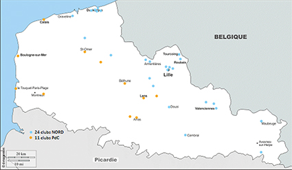 Figure n° 4 : Les clubs de rugby dans les départements du Nord et du Pas-de-Calais (saison 2014-2015). 