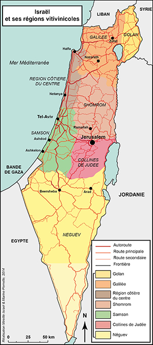 Carte des régions viticoles d’Israël