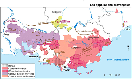 Carte 1 : Les appellations viticoles provençales. Source : INAO 