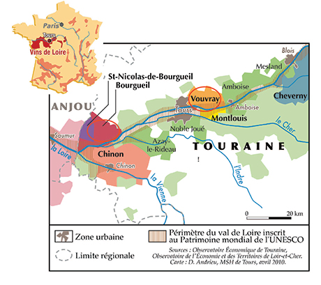 Figure 1 : Les AOC Vouvray et Bourgueil dans le Val de Loire