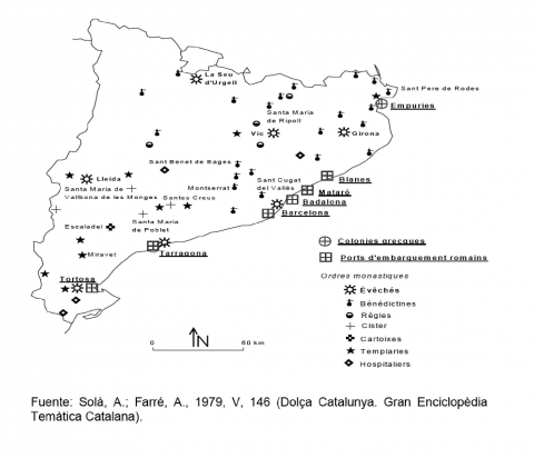 Situation des colonies grecques et romaines en Catalogne ; situation des monastères au Moyen-âge.