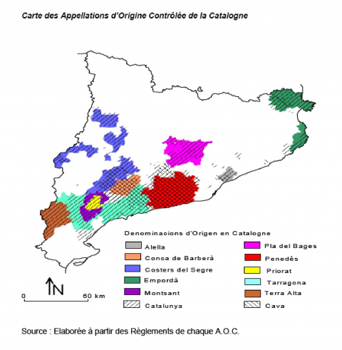 Carte des Appellations d’Origine Contrôlée de la Catalogne