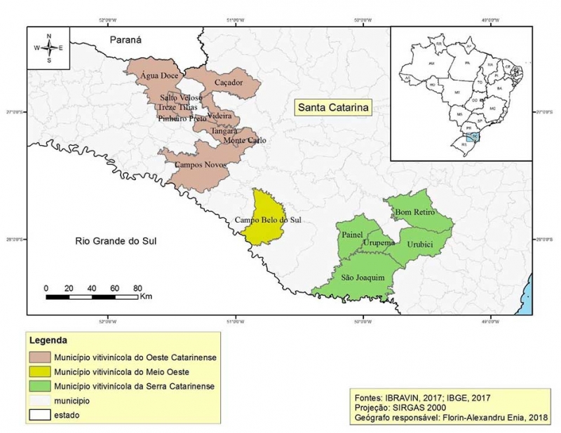 Mapa 2 – Vitivinicultura no Estado de Santa Catarina.