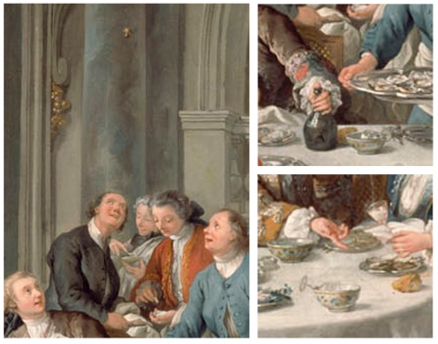 Illustration 4 : La table servante munie de deux rafraîchissoirs à glace du déjeuner d’huîtres