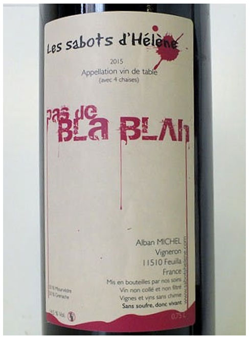 Illustration 20. Étiquette principale de vin nature (appellation vin de table) mentionnant l’encépagement et la provenance