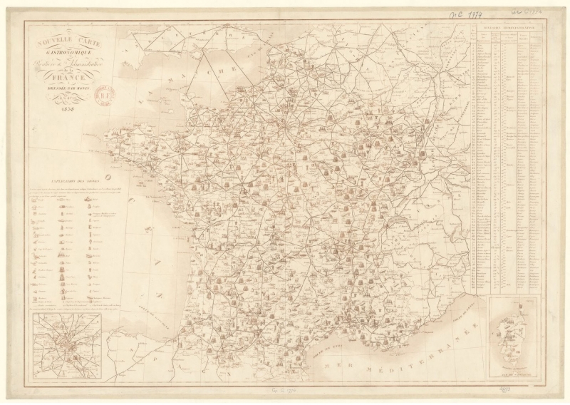 Illustration 4. Version de 1838 de la Nouvelle carte gastronomique, routière et administrative de la France, BnF
