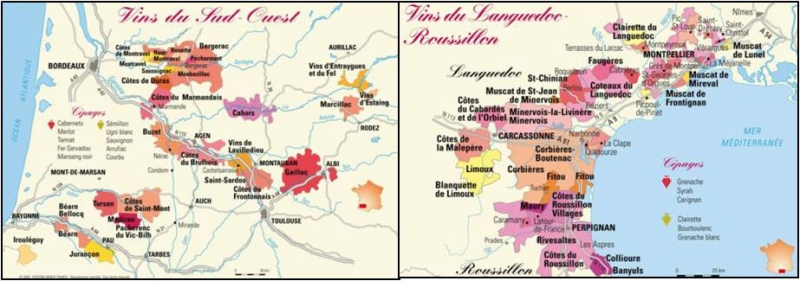 Illustration 4. Carte des vignobles du sud-ouest et du Languedoc-Roussillon 
