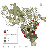 Figure 3 – Diffusion des structures liées au tourisme rural dans le département de Pavie.