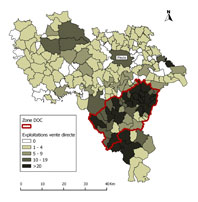 Fig. 2 – Diffusione di aziende con vendita diretta nella Provincia di Pavia (dati: ISTAT)