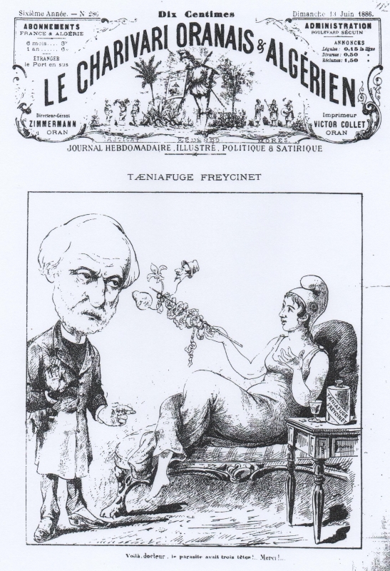 Fig. 12 : Zimmermann, « Tæniafuge Freycinet », Le Charivari Oranais &amp; Algérien, 13 juin 1886.