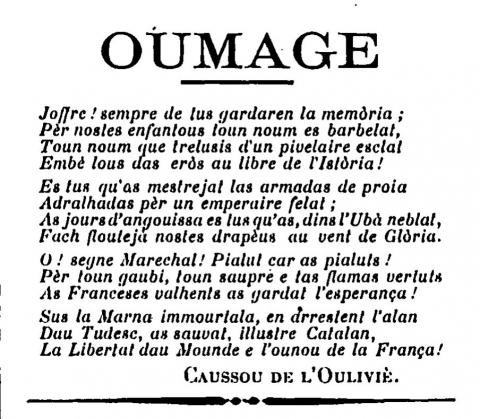 Illustration 6 : La Vie poilusienne n° 6. Un hommage poétique à Joffre en occitan.